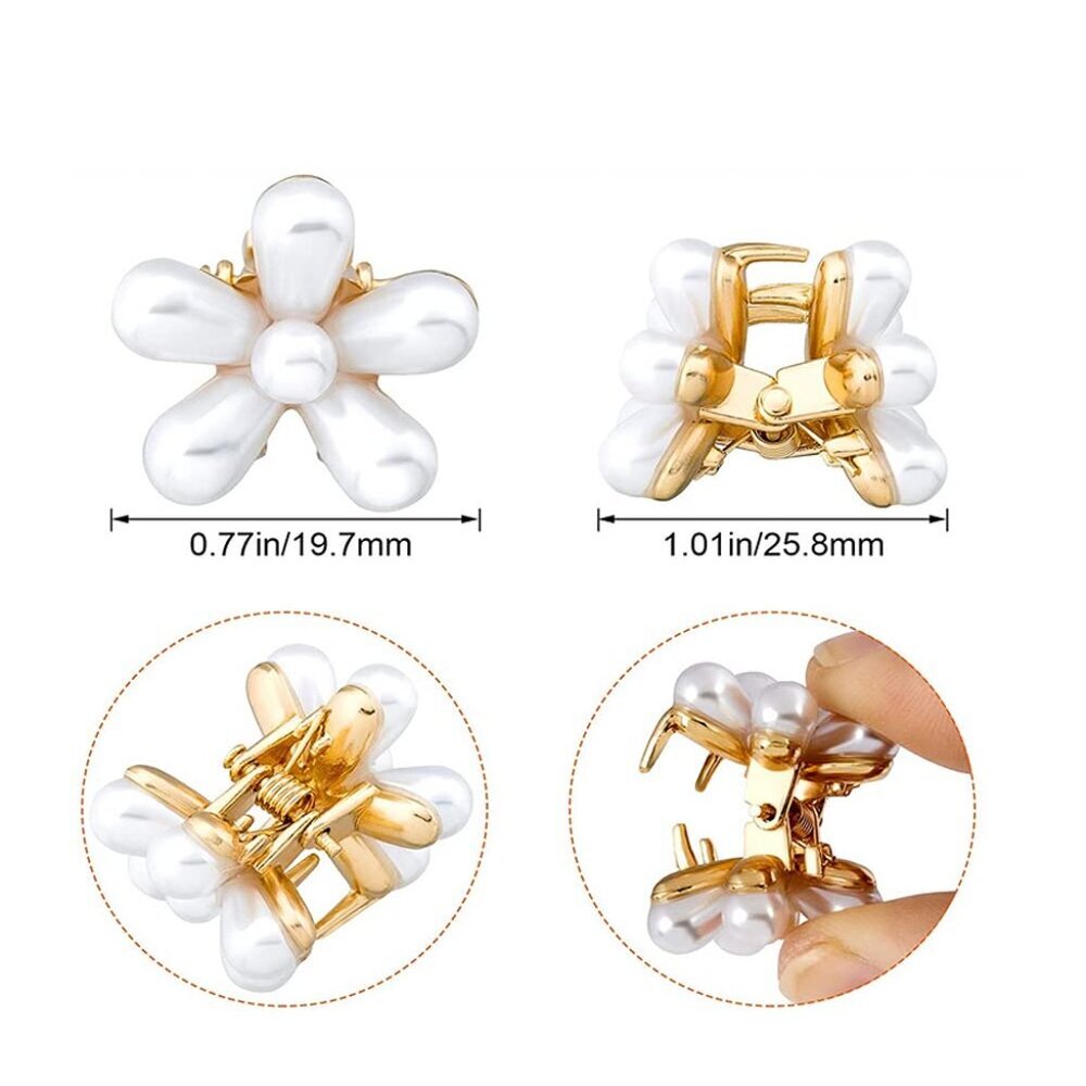 Delicate 10 Pcs Mini Pearl Flower Claw Clips - Stylish and Functional Hairpins - Picture 3 of 6
